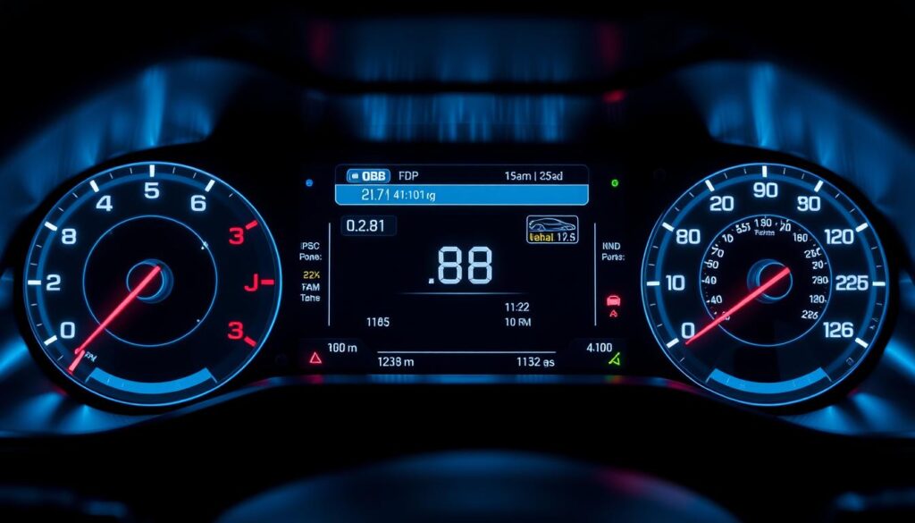 A diagnostic interface displaying real-time data from a vehicle's OBD-II port, illuminating the inner workings of an automotive's electronic control systems. A sleek, high-tech dashboard with intuitive graphics and sensors relaying engine performance, emissions, and diagnostic trouble codes. The scene is bathed in a cool, blue-tinged lighting, creating a technical, futuristic atmosphere. The camera angle is slightly elevated, providing a comprehensive view of the dashboard and its intricate components. The overall impression conveys the sophisticated, data-driven nature of modern vehicle diagnostics and maintenance. A diagnostic interface displaying real-time data from a vehicle's OBD-II port, illuminating the inner workings of an automotive's electronic control systems. A sleek, high-tech dashboard with intuitive graphics and sensors relaying engine performance, emissions, and diagnostic trouble codes. The scene is bathed in a cool, blue-tinged lighting, creating a technical, futuristic atmosphere. The camera angle is slightly elevated, providing a comprehensive view of the dashboard and its intricate components. The overall impression conveys the sophisticated, data-driven nature of modern vehicle diagnostics and maintenance.