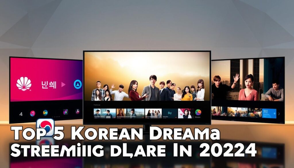 A modern, sleek interface showcasing the top 5 Korean drama streaming platforms. In the foreground, vibrant app icons and logos arranged artfully, reflecting the diverse genres and styles of Korean television. In the middle ground, thumbnail images of popular Korean drama series, casting a warm, cinematic glow. The background features a subtle geometric pattern, evoking the cutting-edge technology powering these streaming services. The overall composition is balanced, dynamic, and visually captivating, highlighting the best options for enjoying Korean dramas in 2024. A modern, sleek interface showcasing the top 5 Korean drama streaming platforms. In the foreground, vibrant app icons and logos arranged artfully, reflecting the diverse genres and styles of Korean television. In the middle ground, thumbnail images of popular Korean drama series, casting a warm, cinematic glow. The background features a subtle geometric pattern, evoking the cutting-edge technology powering these streaming services. The overall composition is balanced, dynamic, and visually captivating, highlighting the best options for enjoying Korean dramas in 2024.