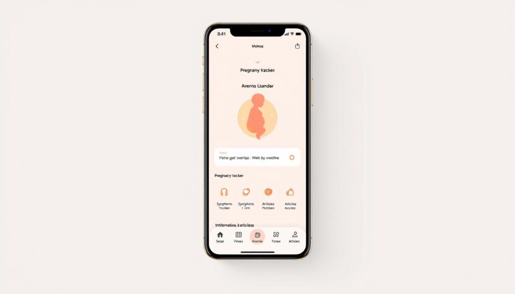 A sleek, minimalist mobile app interface with a clean, user-friendly design. The main screen showcases a simple pregnancy tracker, displaying a vibrant, animated fetal development icon along with clear, concise week-by-week insights. The interface features soft, muted tones accentuated by gentle pastel accents, creating a calming, reassuring atmosphere. Intuitive navigation icons guide the user through various sections, such as a comprehensive pregnancy calendar, a symptom tracker, and informative articles. The overall presentation exudes a sense of clarity, organization, and accessibility, perfectly aligning with the section title "Minha Gravidez: Simplicidade e informações claras". A sleek, minimalist mobile app interface with a clean, user-friendly design. The main screen showcases a simple pregnancy tracker, displaying a vibrant, animated fetal development icon along with clear, concise week-by-week insights. The interface features soft, muted tones accentuated by gentle pastel accents, creating a calming, reassuring atmosphere. Intuitive navigation icons guide the user through various sections, such as a comprehensive pregnancy calendar, a symptom tracker, and informative articles. The overall presentation exudes a sense of clarity, organization, and accessibility, perfectly aligning with the section title "Minha Gravidez: Simplicidade e informações claras".