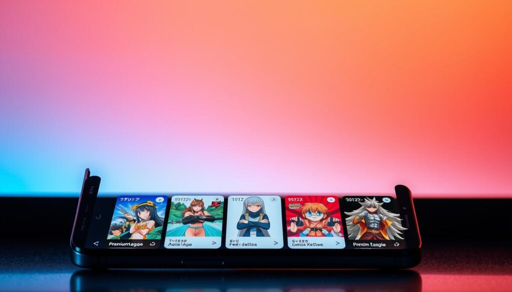 A sleek, modern mobile device display showcasing a vibrant selection of premium anime-focused streaming applications. The foreground features several app icons and screenshots, meticulously detailed to highlight their unique features and high-quality content. The middle ground depicts a stylized anime character or mascot, conveying the immersive and engaging nature of the apps. The background employs a minimalist, gradient-based design, bathed in a warm, cinematic lighting that sets an inviting and premium atmosphere. The overall composition aims to visually communicate the exclusivity, quality, and entertainment value of these specialized anime-centric applications. A sleek, modern mobile device display showcasing a vibrant selection of premium anime-focused streaming applications. The foreground features several app icons and screenshots, meticulously detailed to highlight their unique features and high-quality content. The middle ground depicts a stylized anime character or mascot, conveying the immersive and engaging nature of the apps. The background employs a minimalist, gradient-based design, bathed in a warm, cinematic lighting that sets an inviting and premium atmosphere. The overall composition aims to visually communicate the exclusivity, quality, and entertainment value of these specialized anime-centric applications.