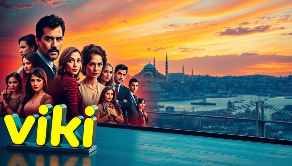 A vibrant, cinematic scene showcasing the Viki platform for Turkish dramas. In the foreground, the Viki logo stands prominently, its sleek design and warm color palette inviting the viewer. The middle ground features a collage of characters from popular Turkish series, their expressions and poses conveying the emotional depth and captivating narratives of the platform's content. In the background, a sweeping panorama of Istanbul's iconic skyline, with the iconic Bosphorus Bridge and Hagia Sophia silhouetted against a vibrant sunset sky. The overall atmosphere is one of global connectivity, cultural celebration, and the immersive cinematic experience that Viki provides for Turkish drama enthusiasts worldwide. A vibrant, cinematic scene showcasing the Viki platform for Turkish dramas. In the foreground, the Viki logo stands prominently, its sleek design and warm color palette inviting the viewer. The middle ground features a collage of characters from popular Turkish series, their expressions and poses conveying the emotional depth and captivating narratives of the platform's content. In the background, a sweeping panorama of Istanbul's iconic skyline, with the iconic Bosphorus Bridge and Hagia Sophia silhouetted against a vibrant sunset sky. The overall atmosphere is one of global connectivity, cultural celebration, and the immersive cinematic experience that Viki provides for Turkish drama enthusiasts worldwide.