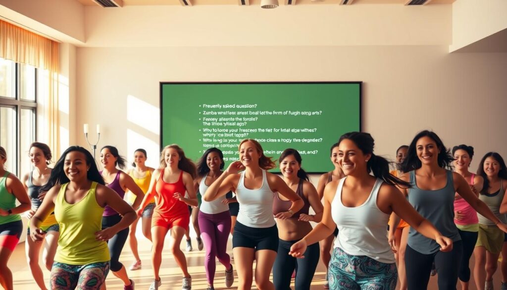 A serene, well-lit studio setting with a large, vibrant Zumba dance class in the foreground. The students, diverse in age and ethnicity, move in synchrony to an upbeat, rhythmic soundtrack, their expressions joyful and energized. In the middle ground, a large screen displays frequently asked questions about Zumba apps, with clean, legible text. The background features a minimalist, contemporary decor with warm, natural lighting, creating a welcoming and inviting atmosphere. The overall composition conveys the excitement and accessibility of Zumba fitness, encouraging the viewer to explore the topic further. A serene, well-lit studio setting with a large, vibrant Zumba dance class in the foreground. The students, diverse in age and ethnicity, move in synchrony to an upbeat, rhythmic soundtrack, their expressions joyful and energized. In the middle ground, a large screen displays frequently asked questions about Zumba apps, with clean, legible text. The background features a minimalist, contemporary decor with warm, natural lighting, creating a welcoming and inviting atmosphere. The overall composition conveys the excitement and accessibility of Zumba fitness, encouraging the viewer to explore the topic further.