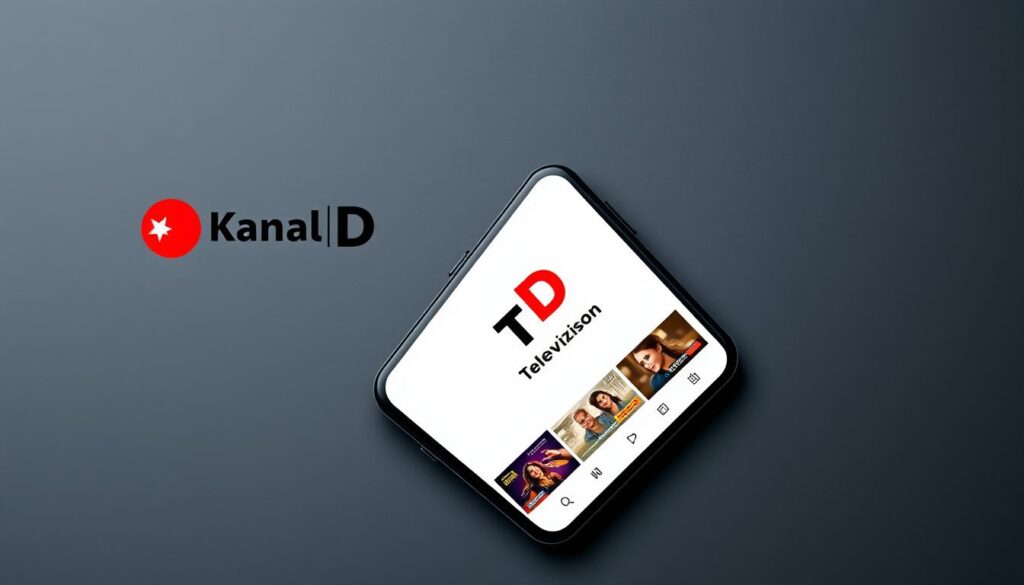 A sleek, modern mobile app interface showcasing the logos and UI elements of the leading Turkish TV networks Kanal D and TRT Televizyon. The interface has a minimalist, elegant design with a dark color scheme and clean typography. The app's main features are prominently displayed, including easy access to live streams, episode libraries, and recommendations for popular Turkish dramas. The overall composition creates a sense of professionalism and high-quality digital entertainment tailored for Turkish soap opera enthusiasts.