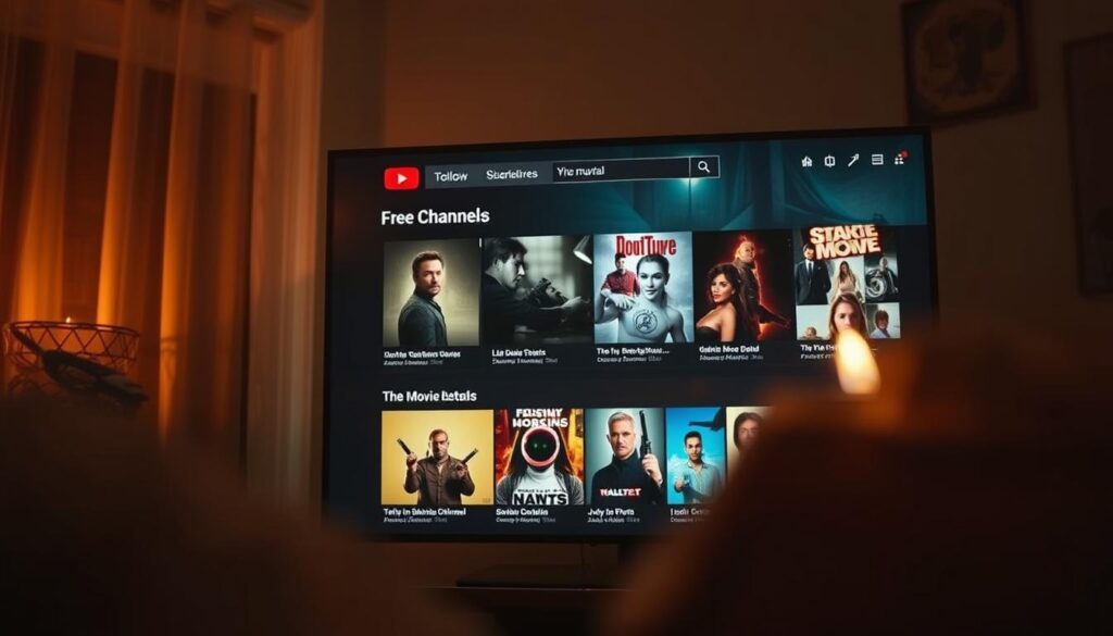 A vibrant YouTube interface showcasing various free movie channels, captured in a cinematic wide-angle view. The screen displays a curated selection of movie thumbnails and channel titles, inviting viewers to explore the vast library of gratis cinematic offerings. Warm lighting bathes the scene, creating a cozy and inviting atmosphere, while subtle lens flares and depth of field effects add a touch of visual interest. The overall composition conveys the ease and accessibility of discovering high-quality films without the need for paid subscriptions, perfectly aligning with the article's focus on the best mobile apps for online movie viewing. A vibrant YouTube interface showcasing various free movie channels, captured in a cinematic wide-angle view. The screen displays a curated selection of movie thumbnails and channel titles, inviting viewers to explore the vast library of gratis cinematic offerings. Warm lighting bathes the scene, creating a cozy and inviting atmosphere, while subtle lens flares and depth of field effects add a touch of visual interest. The overall composition conveys the ease and accessibility of discovering high-quality films without the need for paid subscriptions, perfectly aligning with the article's focus on the best mobile apps for online movie viewing.