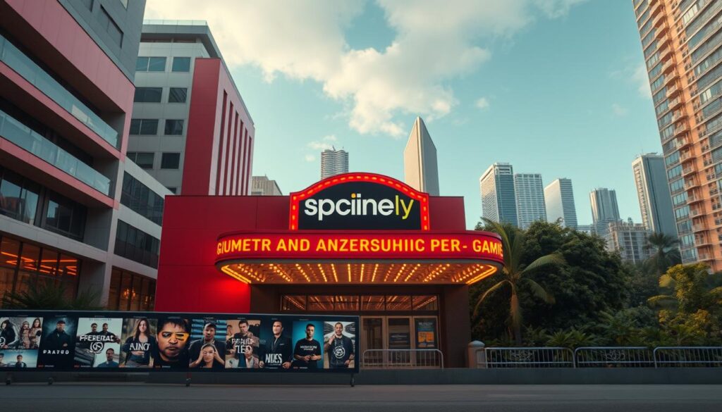 A vibrant and immersive cinematic streaming platform, Spcine Play showcases the rich tapestry of Brazilian public cinema. Set against a backdrop of modern urban architecture, the interface presents a sleek, minimalist design with bold colors and clean lines. In the foreground, a selection of curated film thumbnails draws the viewer's eye, hinting at the diverse range of content available. The middle ground features a cinematic marquee displaying the Spcine Play logo, illuminated by warm, diffused lighting that creates a welcoming atmosphere. In the background, a cityscape of towering skyscrapers and lush greenery evokes the dynamic energy of Brazil's cultural landscape, setting the stage for an engaging and authentic streaming experience. A vibrant and immersive cinematic streaming platform, Spcine Play showcases the rich tapestry of Brazilian public cinema. Set against a backdrop of modern urban architecture, the interface presents a sleek, minimalist design with bold colors and clean lines. In the foreground, a selection of curated film thumbnails draws the viewer's eye, hinting at the diverse range of content available. The middle ground features a cinematic marquee displaying the Spcine Play logo, illuminated by warm, diffused lighting that creates a welcoming atmosphere. In the background, a cityscape of towering skyscrapers and lush greenery evokes the dynamic energy of Brazil's cultural landscape, setting the stage for an engaging and authentic streaming experience.