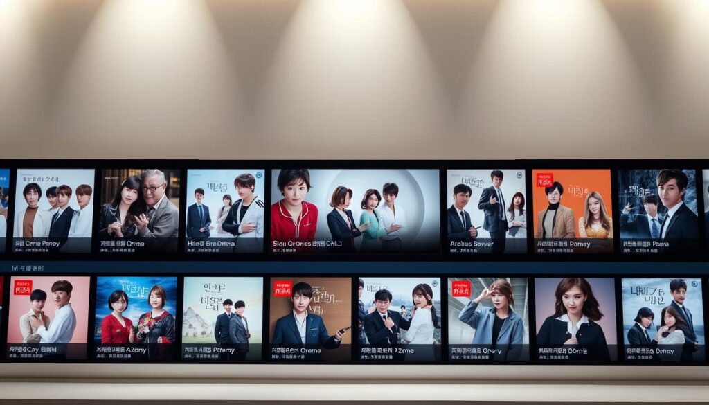 a high-resolution, detailed platform for Korean dramas, with a sleek and modern interface showcasing various drama titles in crisp, vivid imagery. The foreground displays a grid-like arrangement of drama thumbnails, each with a clean, minimalist design and high-quality visuals. The middle ground features a central focus area, perhaps a featured drama or a navigation menu, all rendered in a seamless, responsive layout. The background includes subtle, elegant gradients or textures that complement the overall aesthetic, creating a visually striking and immersive experience for the user. The lighting is soft and diffused, highlighting the sharpness of the images and the clarity of the user interface. The camera angle is slightly elevated, providing a comprehensive view of the platform's layout and functionality. a high-resolution, detailed platform for Korean dramas, with a sleek and modern interface showcasing various drama titles in crisp, vivid imagery. The foreground displays a grid-like arrangement of drama thumbnails, each with a clean, minimalist design and high-quality visuals. The middle ground features a central focus area, perhaps a featured drama or a navigation menu, all rendered in a seamless, responsive layout. The background includes subtle, elegant gradients or textures that complement the overall aesthetic, creating a visually striking and immersive experience for the user. The lighting is soft and diffused, highlighting the sharpness of the images and the clarity of the user interface. The camera angle is slightly elevated, providing a comprehensive view of the platform's layout and functionality.