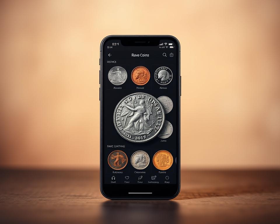 Aplicativo de moedas raras em smartphone Aplicativo de moedas raras em smartphone