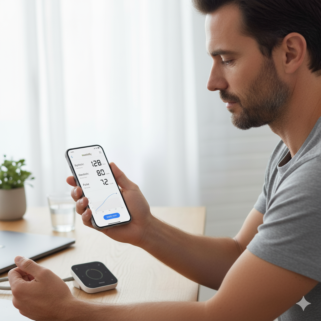 A meticulously designed scientific apparatus occupies the foreground, its sleek and modern design exuding precision. The main component is a digital display showcasing the measurement results, its numbers and graphs presented with clarity and accuracy. In the middle ground, a human arm is gently resting on the device, the skin tone and texture captured in realistic detail. The background is a minimalist, clinical setting with pristine white walls, evoking a sense of professionalism and medical expertise. The lighting is soft and diffused, highlighting the various components and creating a sense of depth and dimensionality. The overall atmosphere conveys a feeling of trust, reliability, and technological sophistication in the field of blood pressure measurement.