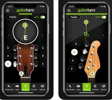 A close-up view of a guitar tuner displaying the stroboscopic tuning mode. In the foreground, emphasize a sleek digital display with vibrant, colorful waveforms and sharp indicators showcasing precise pitch readings. The middle layer features a classic acoustic guitar with a polished wooden finish, positioned slightly to the side, reflecting light for a warm, inviting look. In the background, a softly blurred music room setting with warm ambient lighting creates a cozy atmosphere. Use a shallow depth of field to highlight the tuner and guitar while softly blurring the background. The overall mood is focused and professional, appealing to musicians seeking precision in their tuning process.